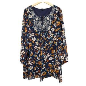 As U Wish Peasant Smock Babydoll Floral Embroidered Dress XL